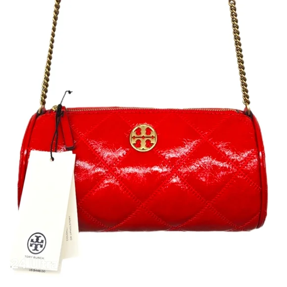 NWT TORY BURCH WILLA SHINE BARREL BAG FIESTA RED - Picture 2 of 5
